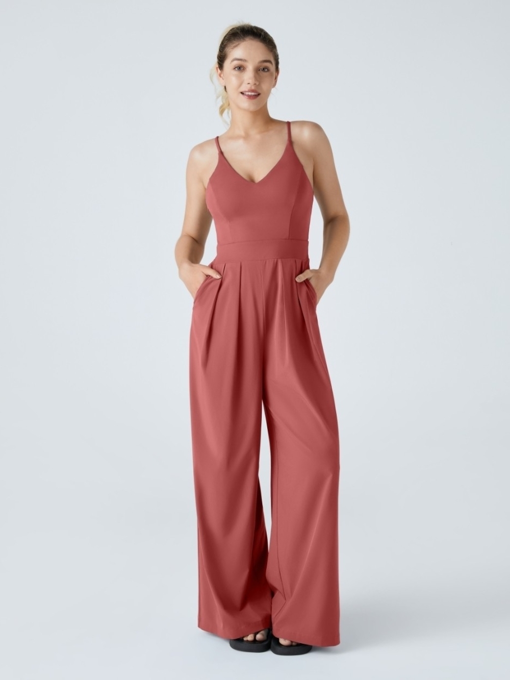 Breezeful™ Backless Side Invisible Zipper Pocket Wide Leg L Petite